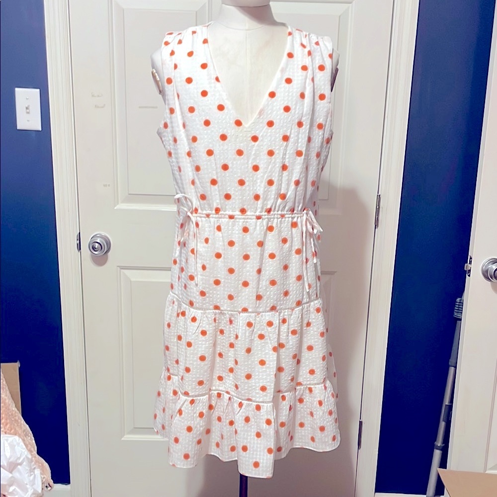 Polka Dot Midi Dress - Orange and White